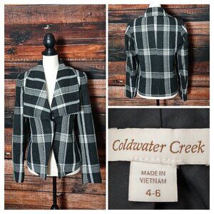 Coldwater Creek Jacket Blazer 4 6 Knit Plaid Wool Blend Shawl Collar